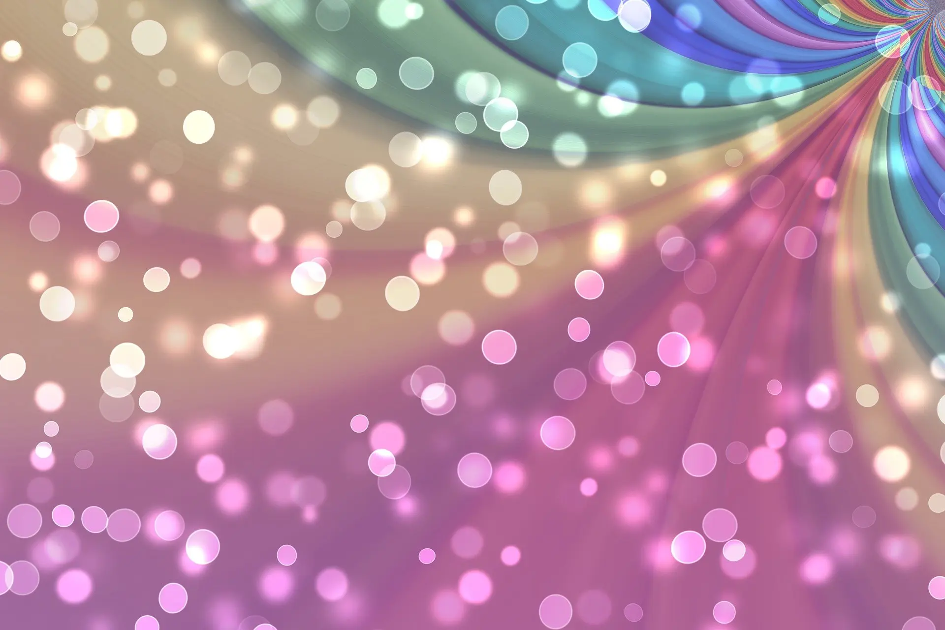 Éclats colorés et lumières pastel en spirale, style abstrait, bokeh circulaire rose et bleu.