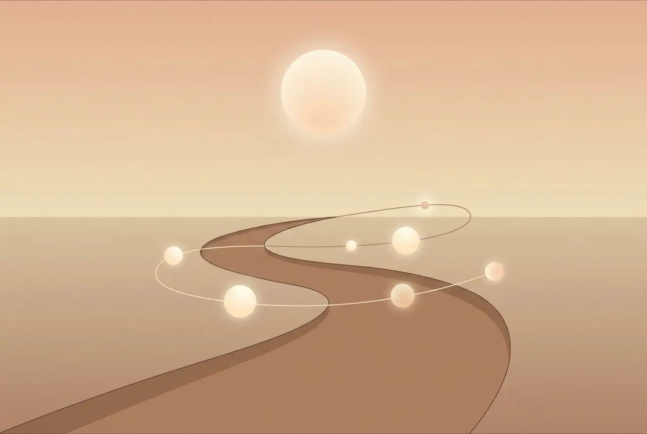 Sentier ondulant vers l’horizon au coucher du soleil, symbolisant la perte de repères psychologie et la quête d’identité.