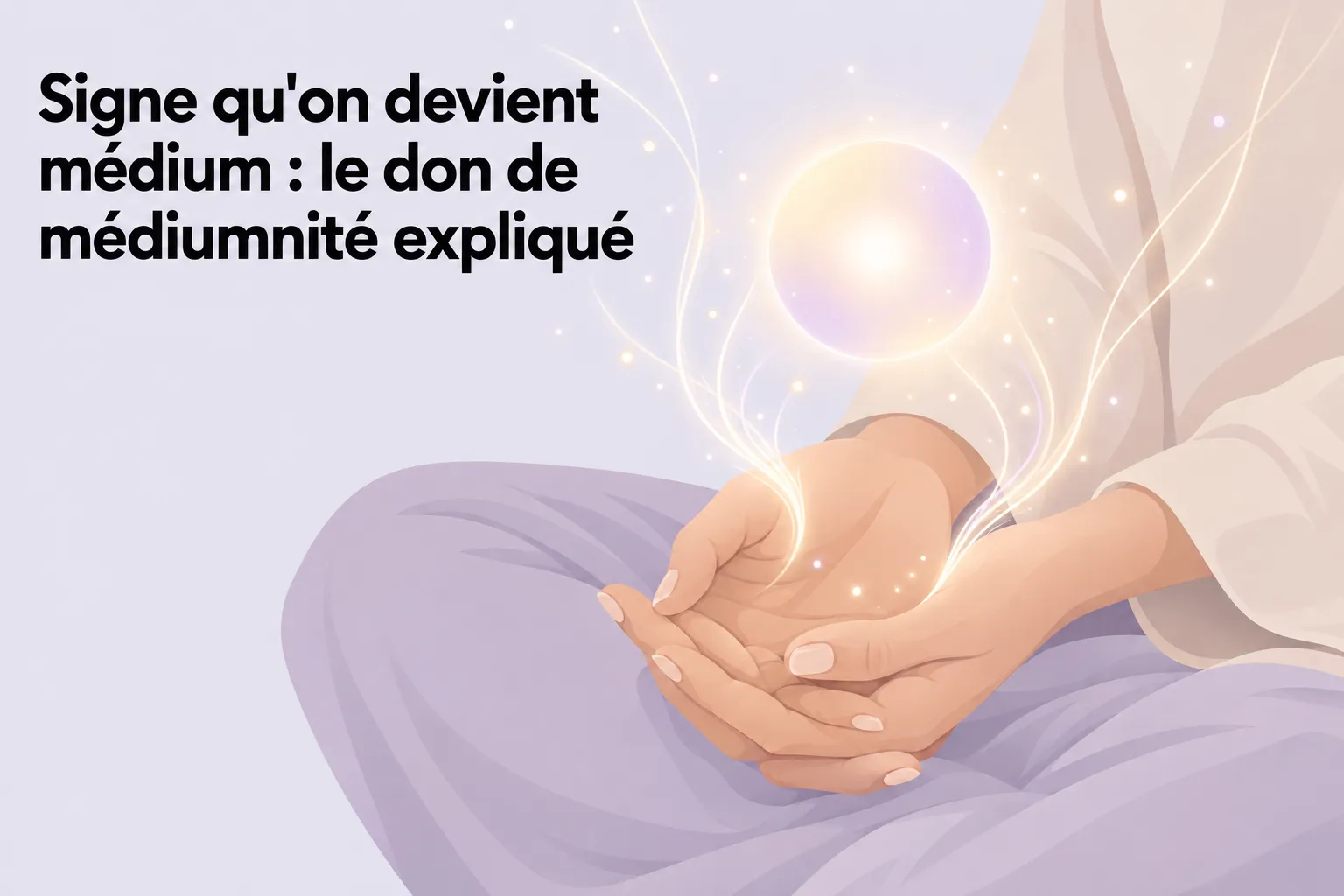 Signe qu'on devient médium : le don de médiumnité expliqué, illustration de mains ouvertes avec émanations lumineuses magiques.