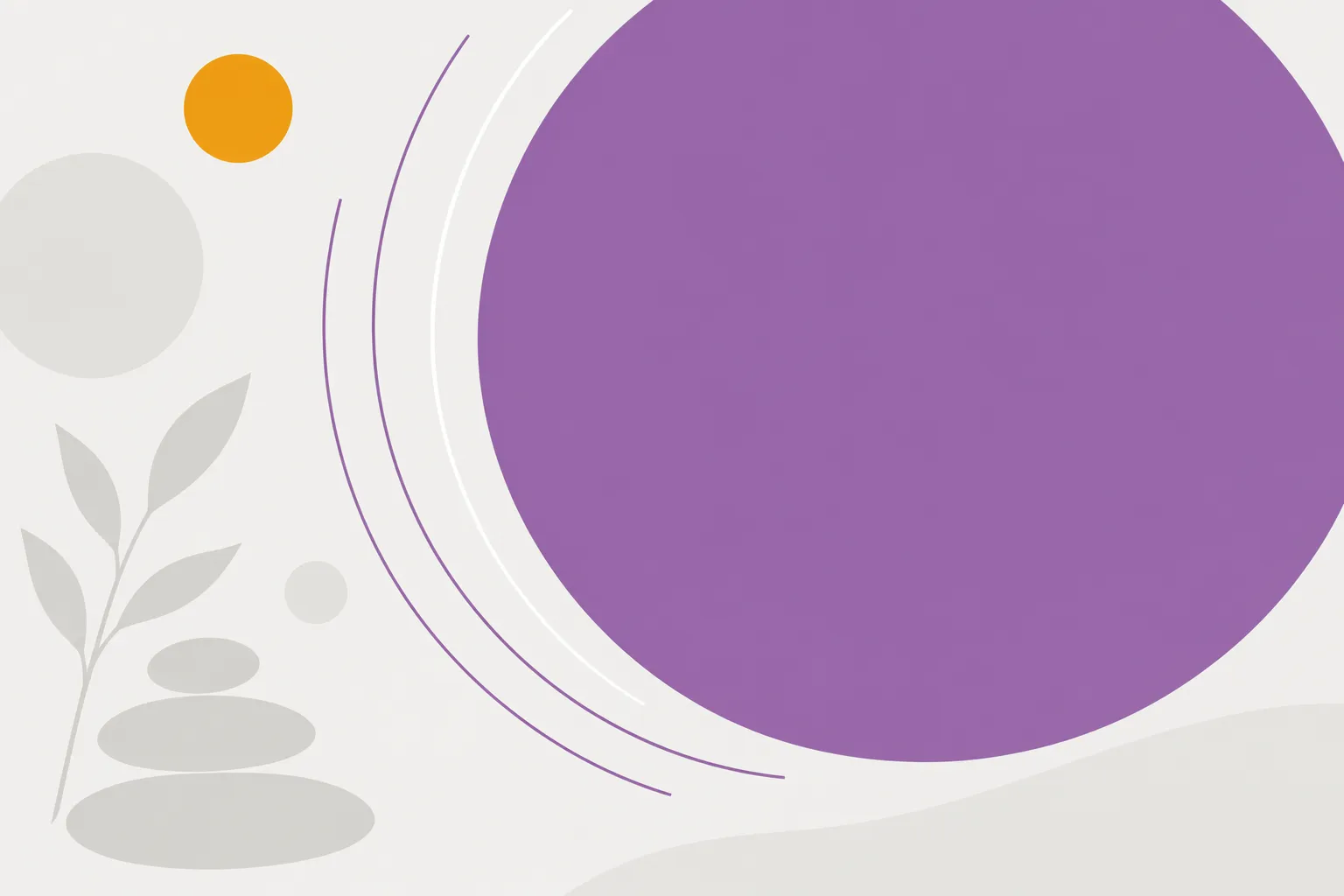 Diagramme abstrait avec un grand cercle violet et des formes grises et orange sur fond clair.